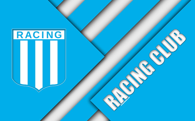Racing Club de Avellaneda, Argentine football club logo, emblem, material design, white blue abstraction, Buenos Aires, Argentina, football, Argentine Superleague, First Division, HD wallpaper