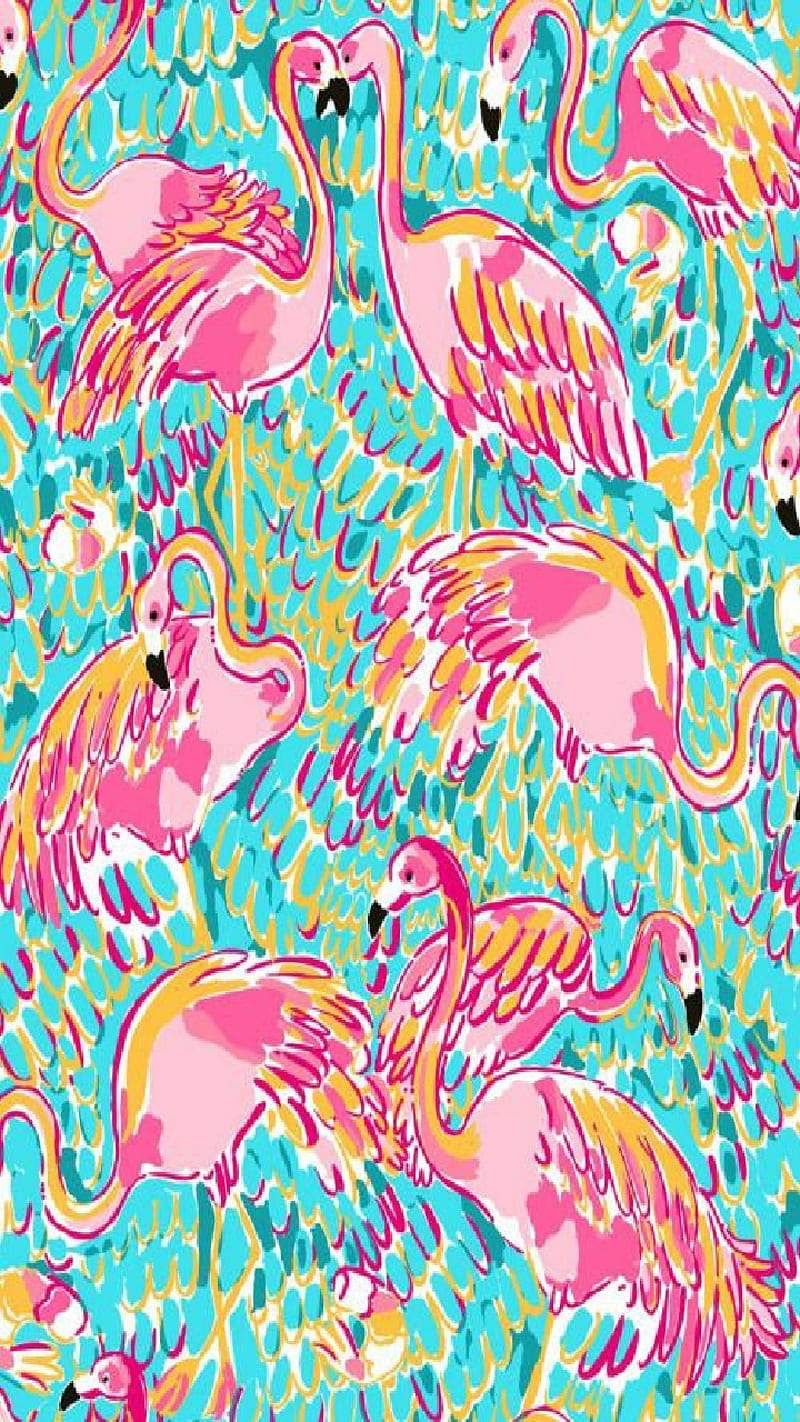 Flamingo Garden, birds, colorful, desenho, flamingos, florida, pattern, pink, HD phone wallpaper