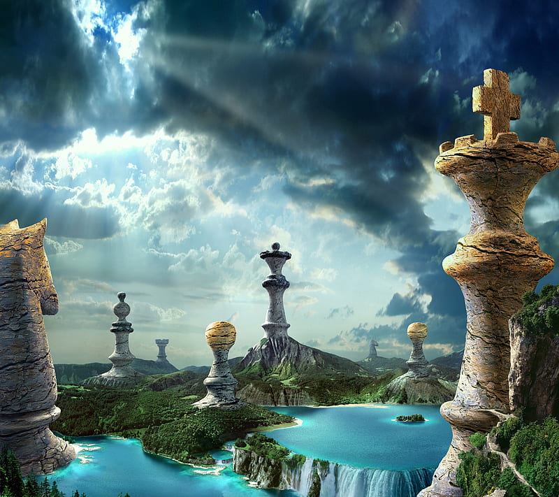 Chess, 3d, game, landscape, HD wallpaper