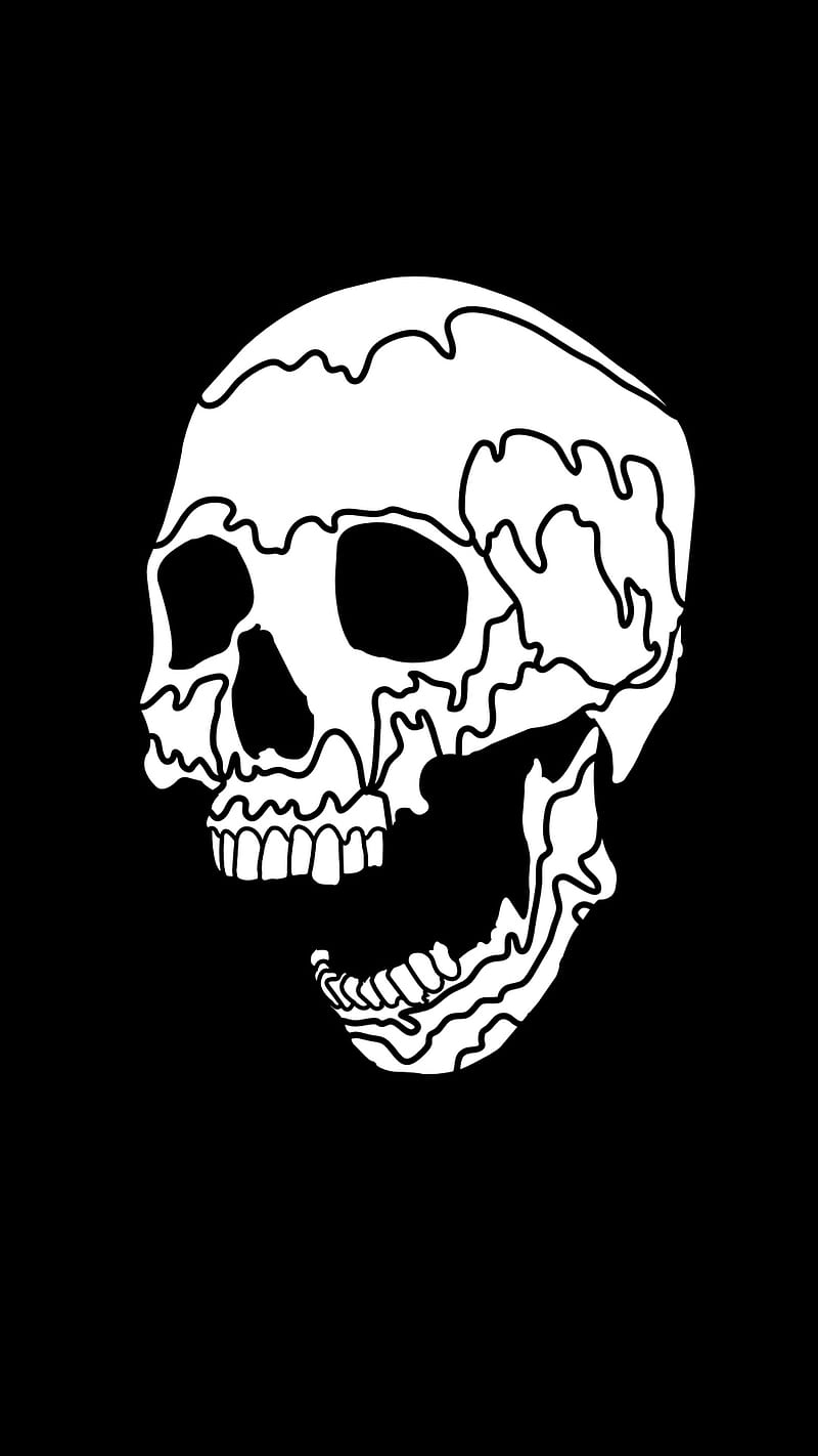 Skull, black, bones, creepy, dark, desenho, head, horror, human, white, HD phone wallpaper