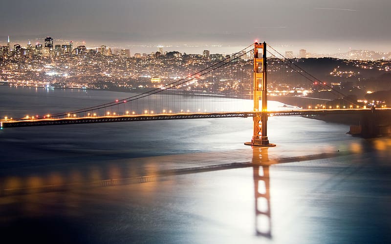 Bridges, Night, Architecture, City, Building, Light, Cityscape, San Francisco, Golden Gate, HD wallpaper