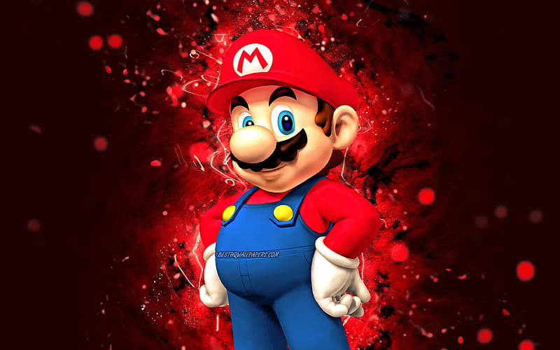 Mario cartoon plumber, red neon lights, Super Mario, creative, Super Mario characters, Super Mario Bros, Mario Super Mario, HD wallpaper