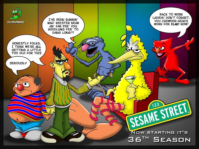 Season 36 of Sesame Street, aged, old, animal, big bird, oscar, humor, satire, funny, ernie, bert, HD wallpaper