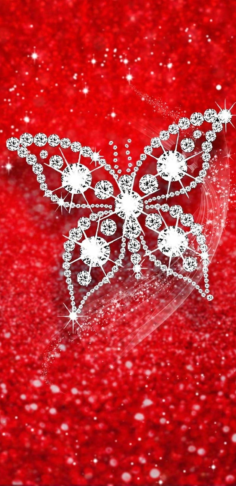 Diamond Butterfly, glitter, pretty, red, sparkle, HD phone wallpaper