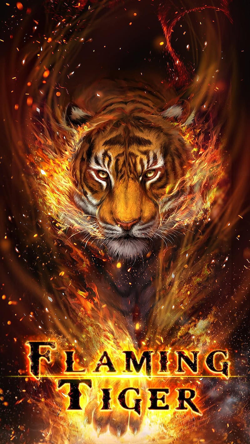 Flaming tiger, animal, burn, burning, drawings, fire, flame, wild, HD phone wallpaper