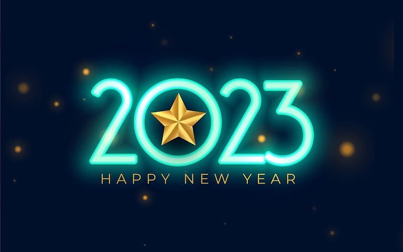 Happy New Year!, new year, star, blue, black, neon, 2023, card, HD wallpaper