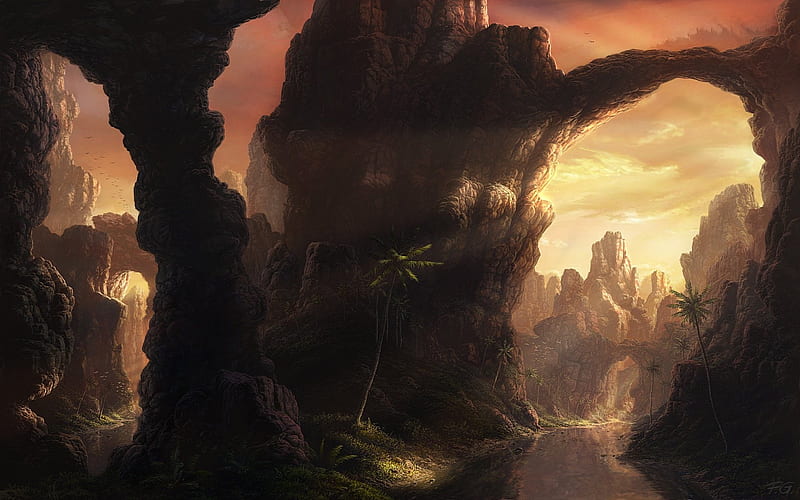 a quiet place among the rocks by Fel X, HD wallpaper