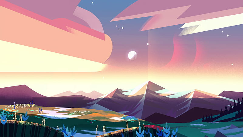 Steven Universe Landscape With Mountains With Background Of Sun And Sky Movies, HD wallpaper