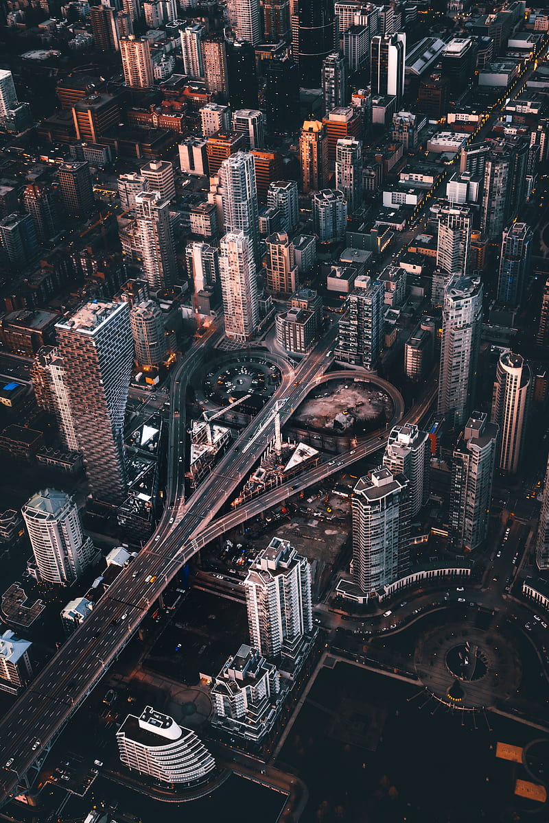 city, aerial view, architecture, vancouver, canada, HD phone wallpaper