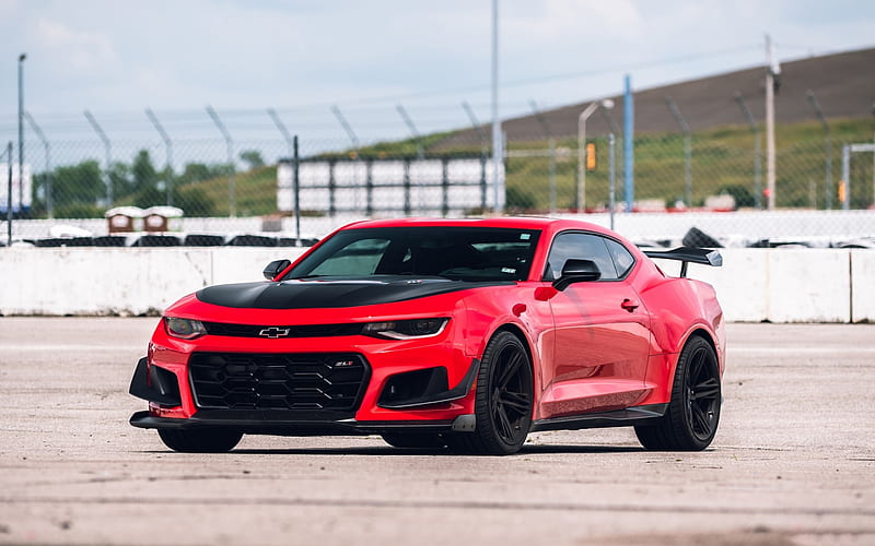 Chevrolet Camaro ZL1 1LE, 2018, red supercar, front view, sports coupe, tuning Camaro, American sports cars, Chevrolet, HD wallpaper