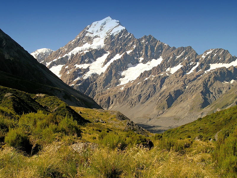 * New Zealand - Canterbury Mount Cook *, mountain, mountains, nature, trees, sky, graas, HD wallpaper