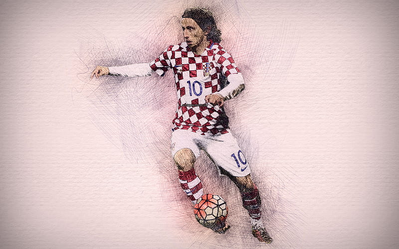 Luka Modrić, soccer, croatia, drawing, luka modric, football, croatian, modric, HD wallpaper