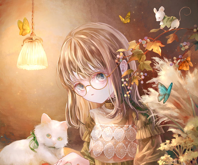Download Anime Cat Girls With Glasses Wallpaper
