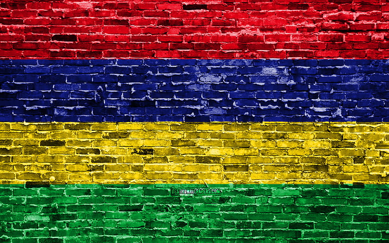 Mauritius flag, bricks texture, Africa, national symbols, Flag of Mauritius, brickwall, Mauritius 3D flag, African countries, Mauritius, HD wallpaper