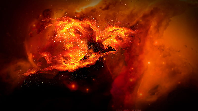 dragon, fire, art, flame, sparks, bright, HD wallpaper