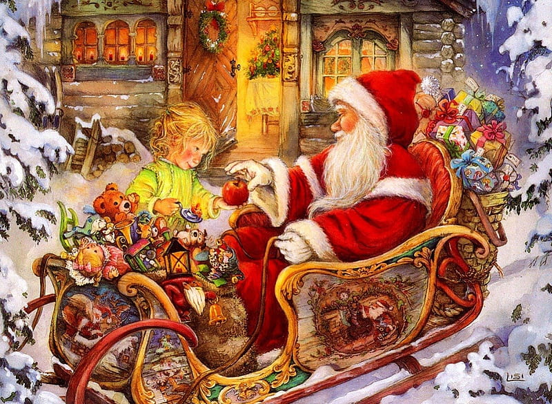 Santa Claus and gifts, painting, abstract, santa claus, gifts, HD ...