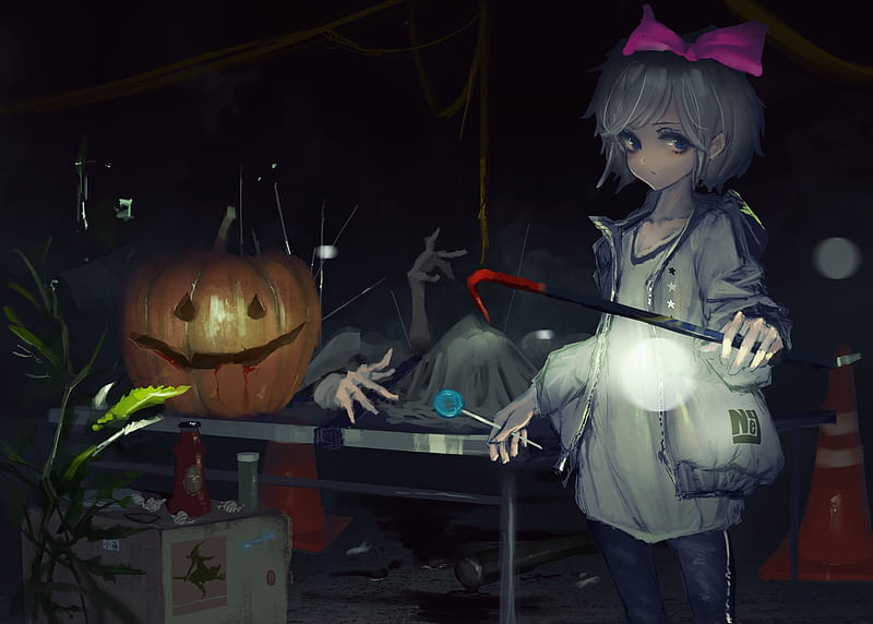 anime boy, halloween 2019, pumpkin, scary, Anime, HD wallpaper