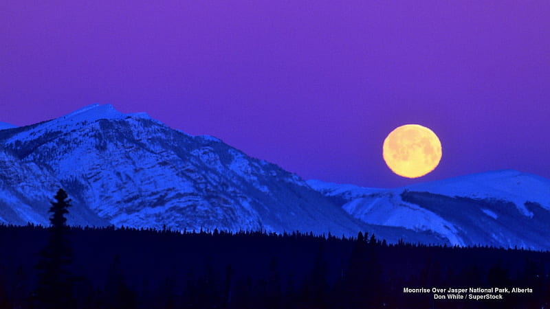Moonrise, moon, Canada, mountains, North America, blue, Night, HD wallpaper