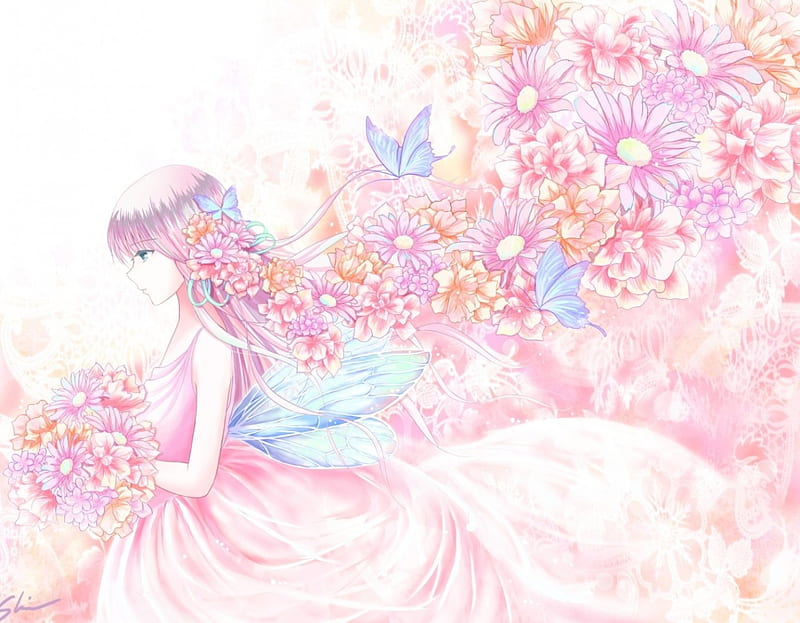 Soft Fairy, dress, orange, yellow, bonito, woman, anime, flowers, beauty,  anime girl, HD wallpaper | Peakpx