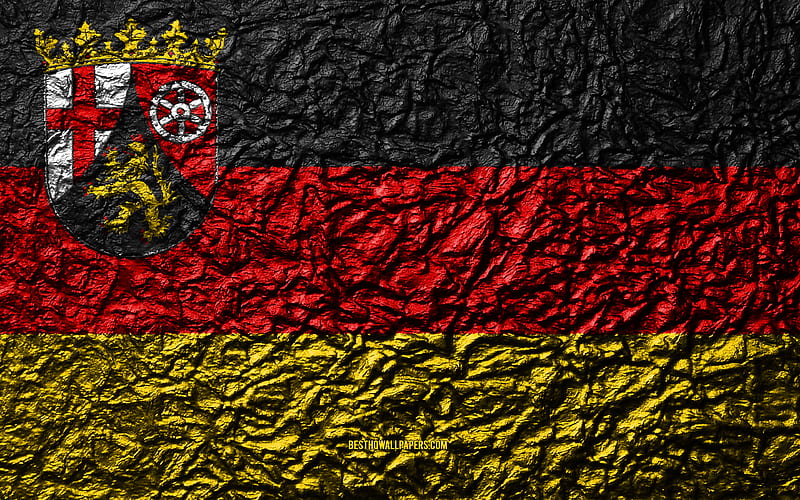 Flag of Rhineland Palatinate stone texture, waves texture, Rhineland-Palatinate flag, German state, Rhineland-Palatinate, Germany, stone background, administrative districts, States of Germany, HD wallpaper