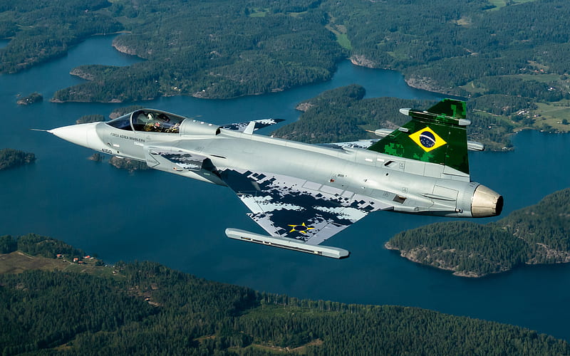 Saab JAS 39 Gripen, F-39E, Brazilian Air Force, FAB, Brazilian fighter, combat aircraft, Brazilian Armed Forces, Brazil flag, HD wallpaper
