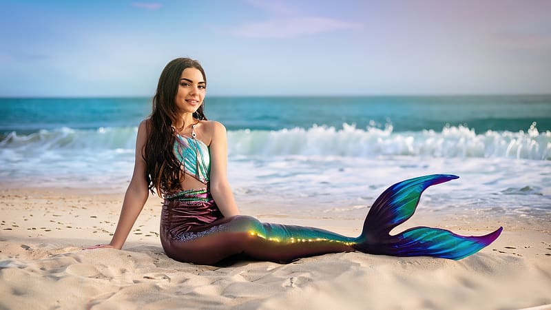 Mermaid Brunette, mermaid, girls, model, cosplay, graphy, HD wallpaper
