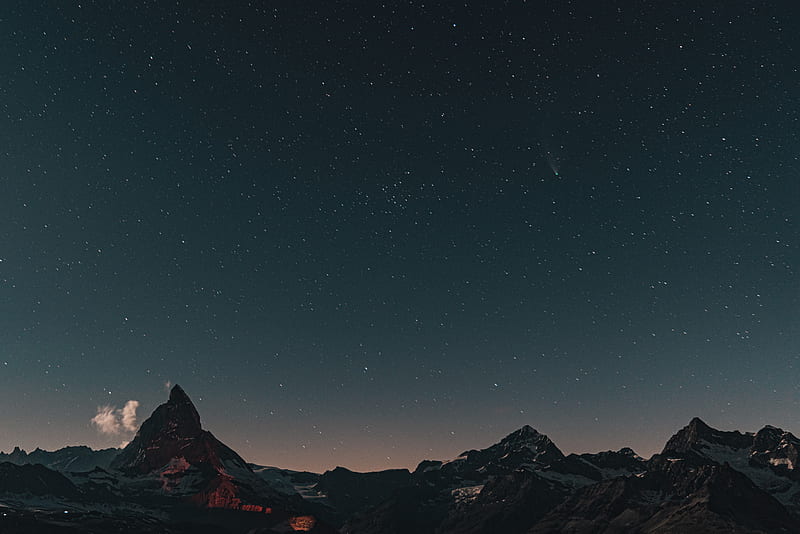 mountain, rocks, peak, starry sky, stars, HD wallpaper