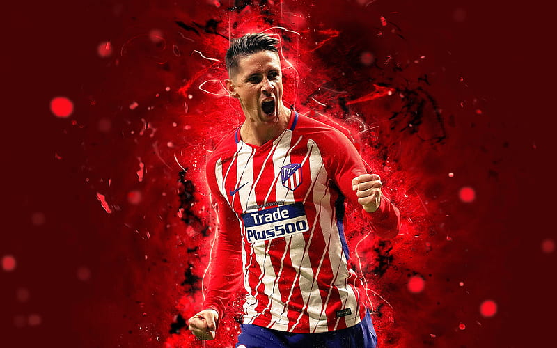 Fernando Torres abstract art, football, Atletico Madrid, La Liga, Torres, footballers, neon lights, soccer, Atletico Madrid FC, LaLiga, HD wallpaper