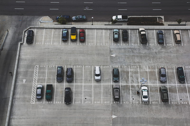aerial view of cars parked on parking lot, HD wallpaper