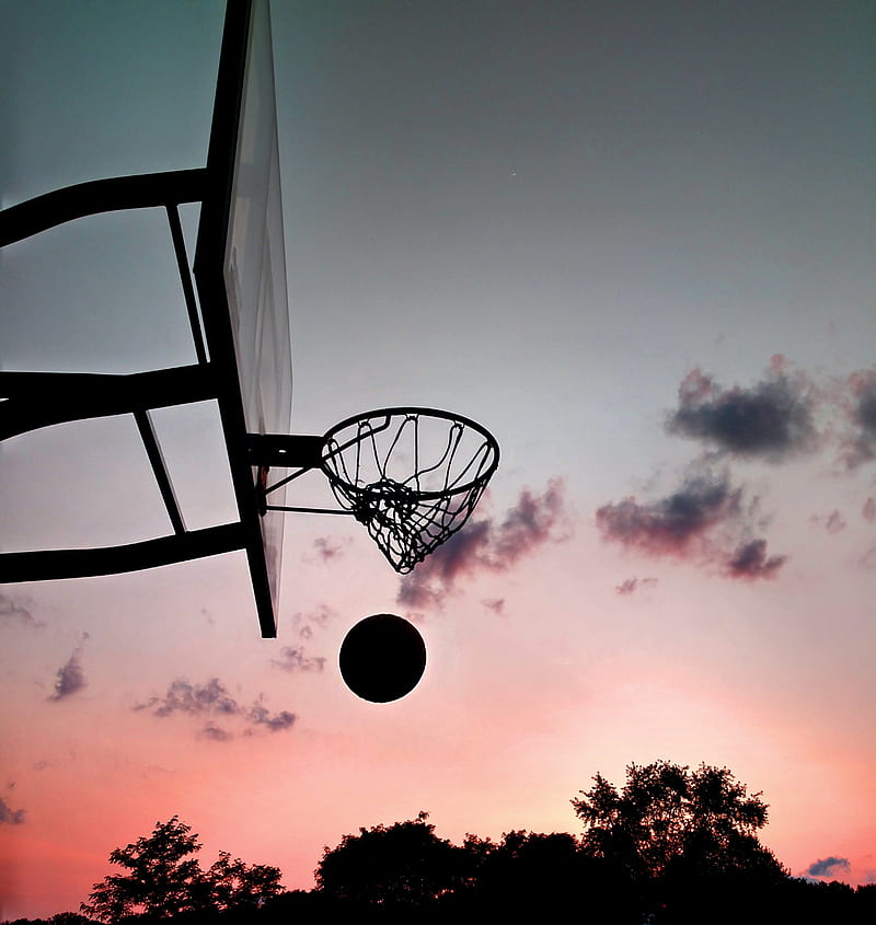 Basketball, ball, basket, sport, sunset, HD phone wallpaper