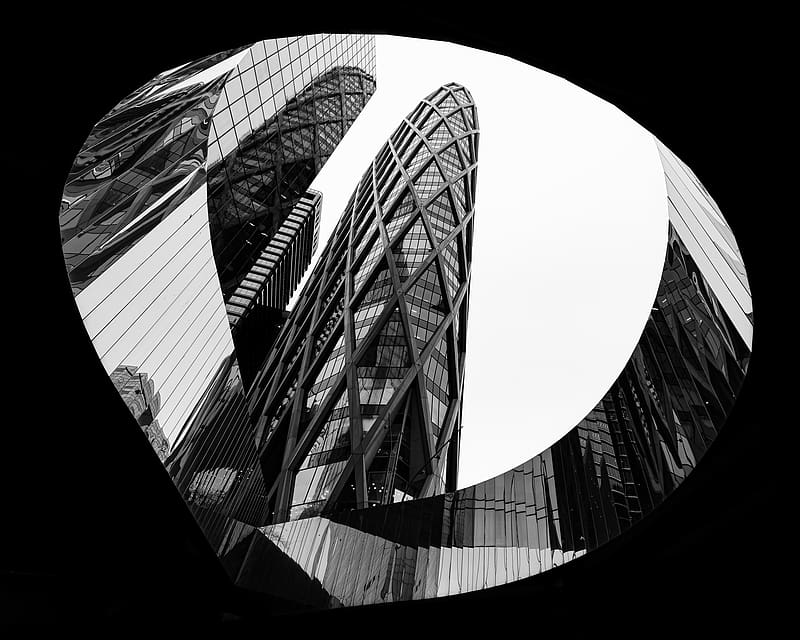 Buildings, facades, architecture, black and white, bottom view, HD ...
