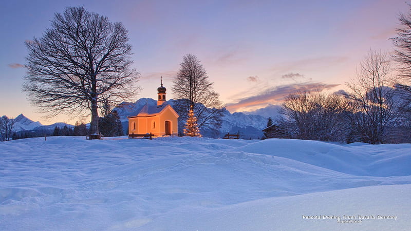 Bavarian Church in Winter, snow, nature, church, bavaria, winter, HD wallpaper