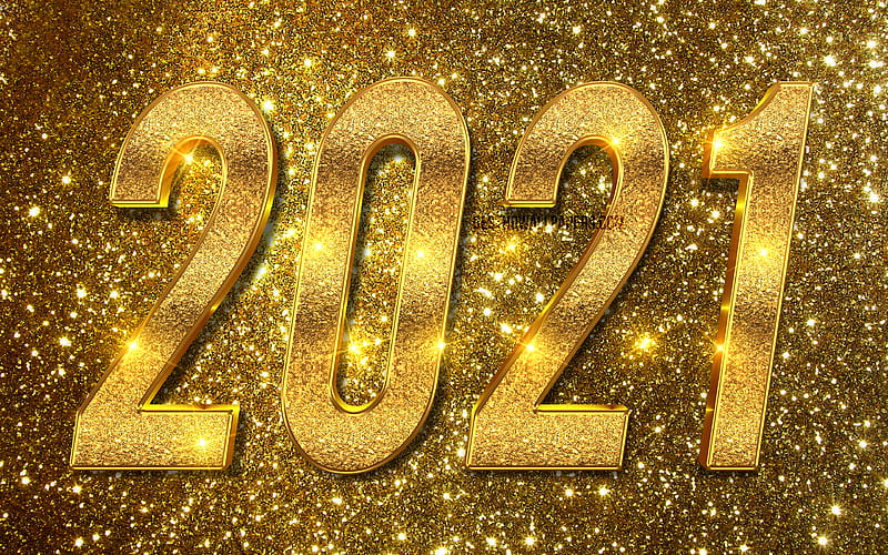 2021 new year, artwork, 2021 golden glitter digits, 2021 concepts, 2021 on golden glitter background, 3D art, 2021 3D digits, 2021 year digits, Happy New Year 2021, HD wallpaper