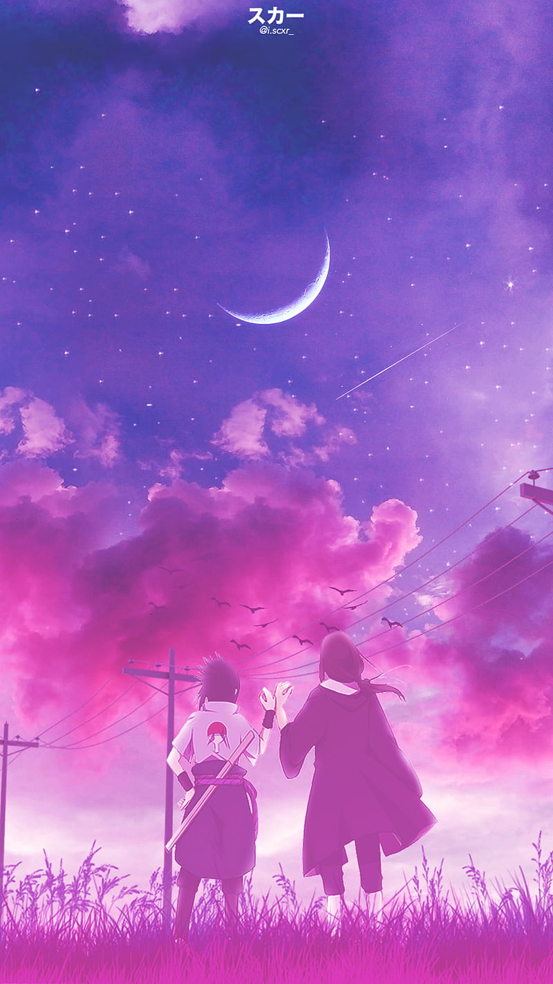 Sasuke and Itachi, aesthetics, anime, anime , pink, purple, sky, uchiha, HD...