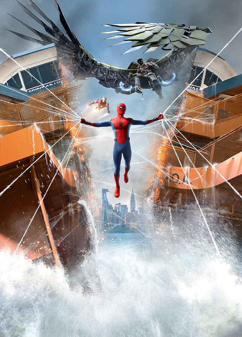 Spider man, avengers homecoming, iron man, movie, vulture, HD phone wallpaper