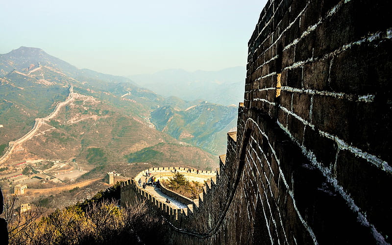 Great Wall of China, spring, mountain landscape, stone wall, 7 wonders of the world, China, HD wallpaper