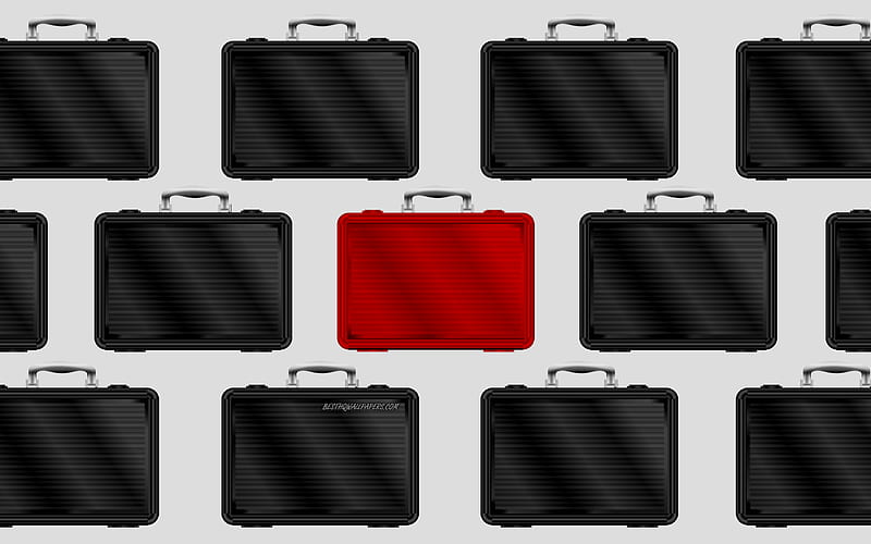 Leadership concepts, creative art, business concepts, leader, suitcases, red suitcase, Leadership, HD wallpaper