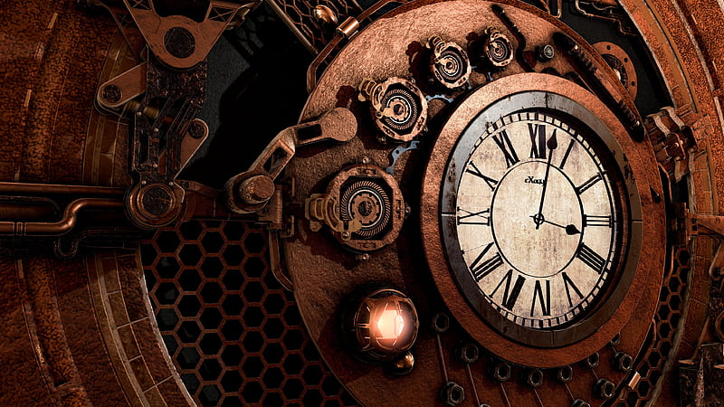steampunk clock, arrows, Technology, HD wallpaper