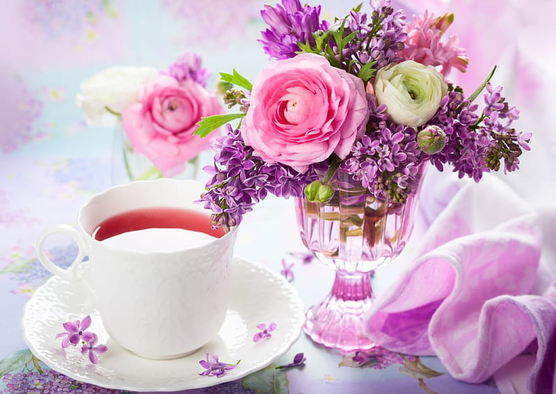Lilac Still Life, lilac, still life, rose, flowers, spring, tea, HD ...