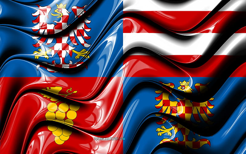 South Moravian flag Regions of Czech Republic, administrative districts, Flag of South Moravian, 3D art, South Moravian, czech regions, South Moravian 3D flag, Czech Republic, Europe, HD wallpaper