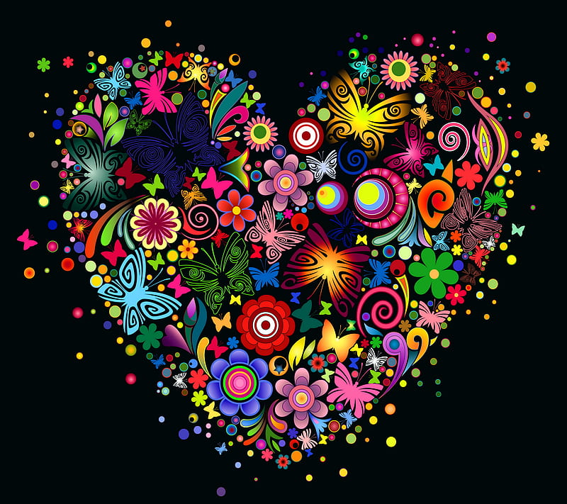 Floral Heart, abstract floral, background, heart vector, multicolored, HD wallpaper