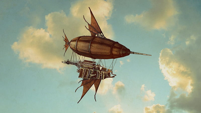 Steampunk - Airship the Goldfish, Goldfish, Airship, Steampunk, Fantasy, HD wallpaper