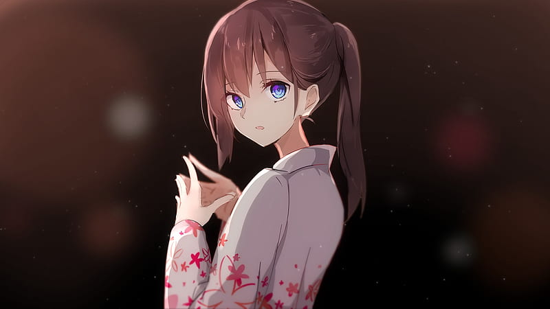 blue eyes, anime girl, brown hair, ponytail, Anime, HD wallpaper