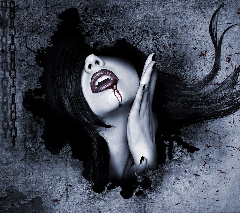 Vampire, blood, fantasy, woman, HD wallpaper