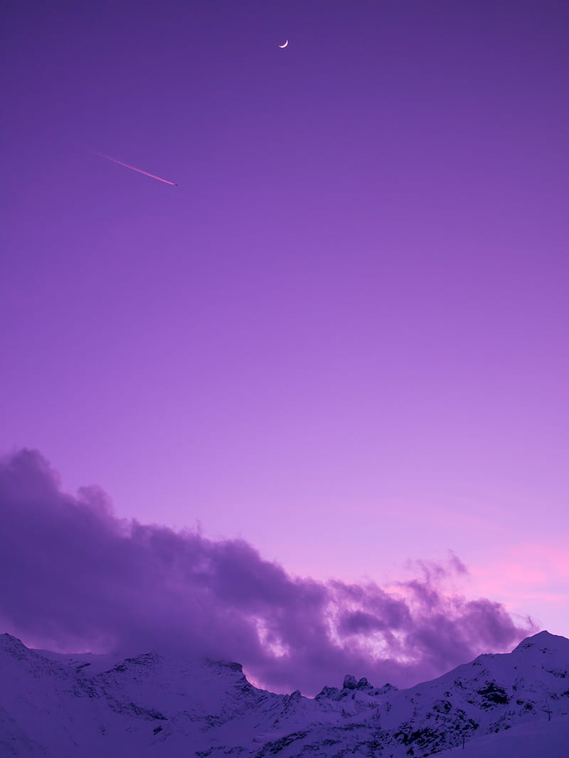 purple sunset, clouds, color, evening, mountains, purple, skiing, sky, snow, sunset, swiss, HD phone wallpaper