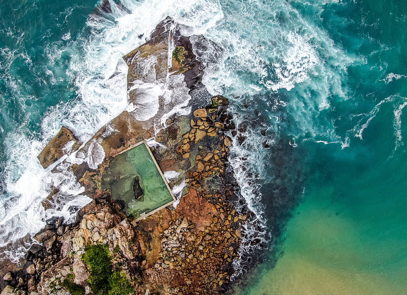 rock, stone, sea, aerial view, HD wallpaper