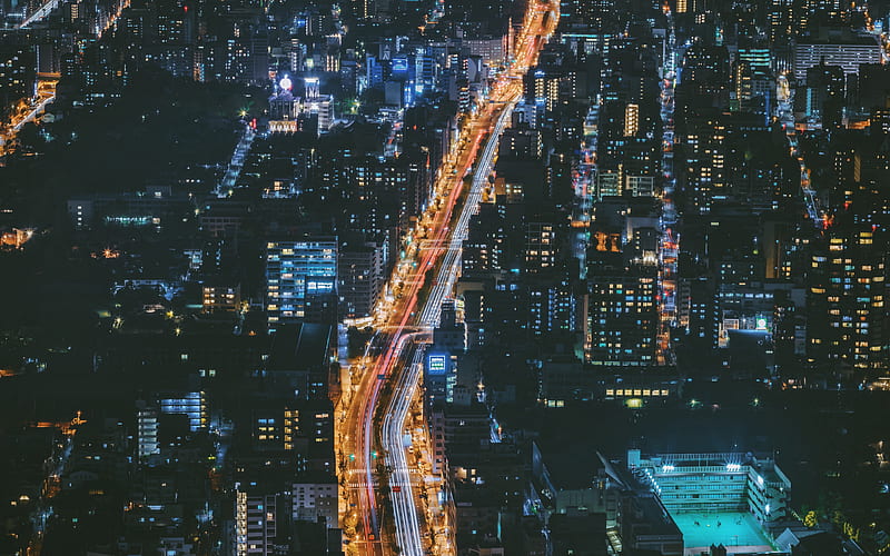 Osaka, city lights, nightscapes, view from above, japan, Asia, HD wallpaper