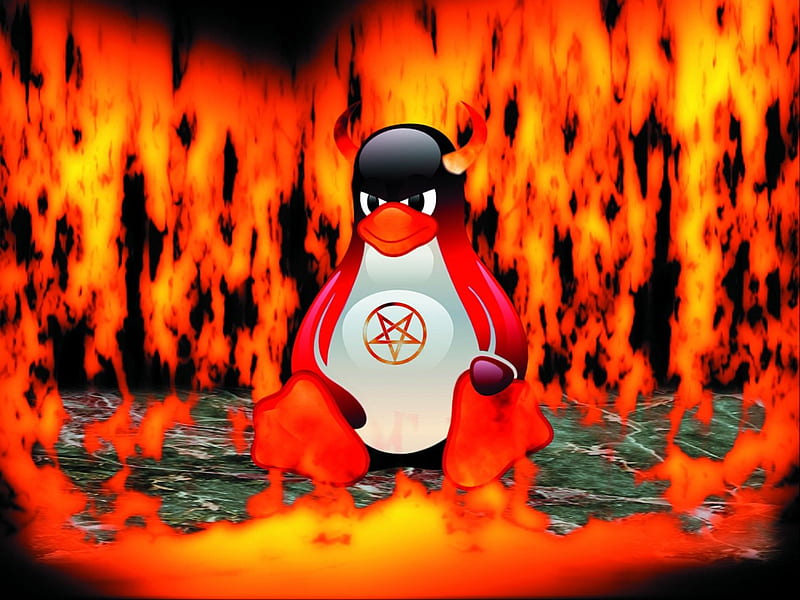 Linux Penguin by LouFerrigno, linux, penguins, devil, HD wallpaper