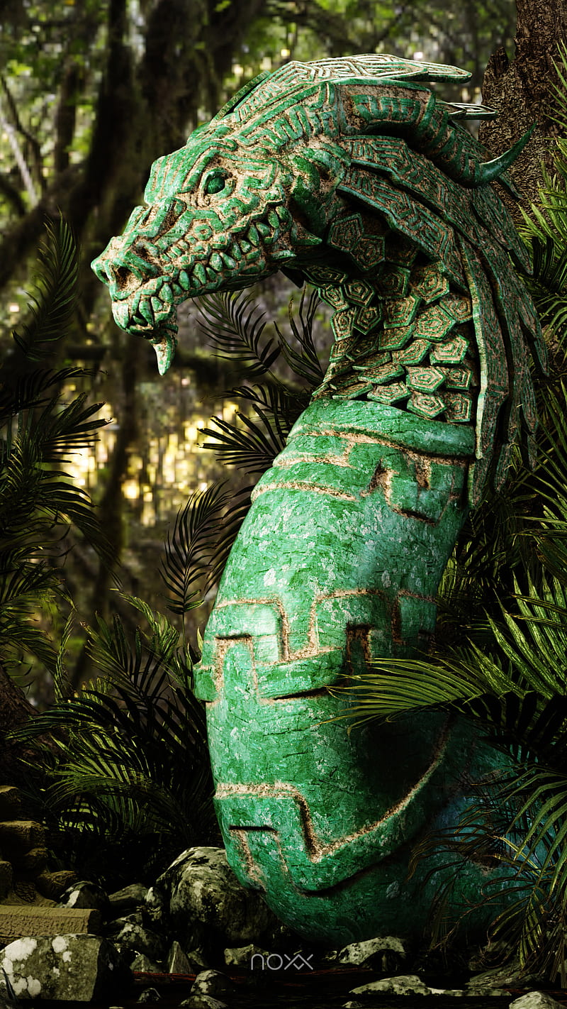 Aztec Gods Quetzalcoa_, 3d, 3d art, Quetzalcoatl, art, concept art, god, noxx, noxx_art, statue, HD phone wallpaper