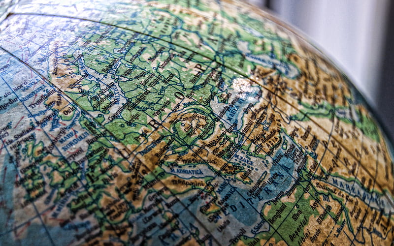 globe, Map of Europe on a globe, world map, geographical map of Europe, HD wallpaper